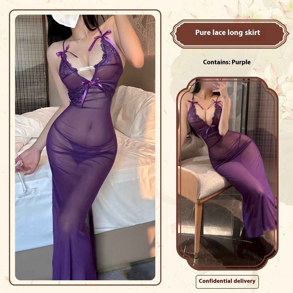 Vestido midi con encaje, escote en V ajustable, colección Noche Bellamour Lux