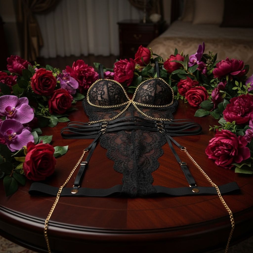 Body de encaje Bellamour Lux Passion Noire con liguero extraíble