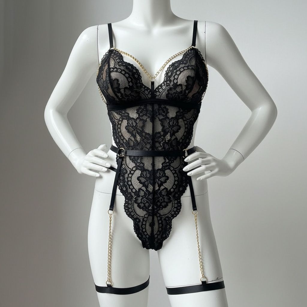Body de encaje Bellamour Lux Passion Noire con liguero extraíble