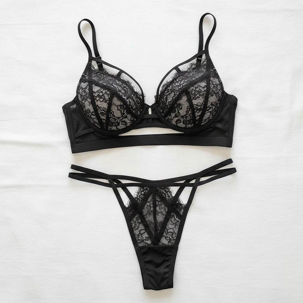 Conjunto de dos piezas de encaje con delicados tirantes, Colección Noche Bellamour Lux