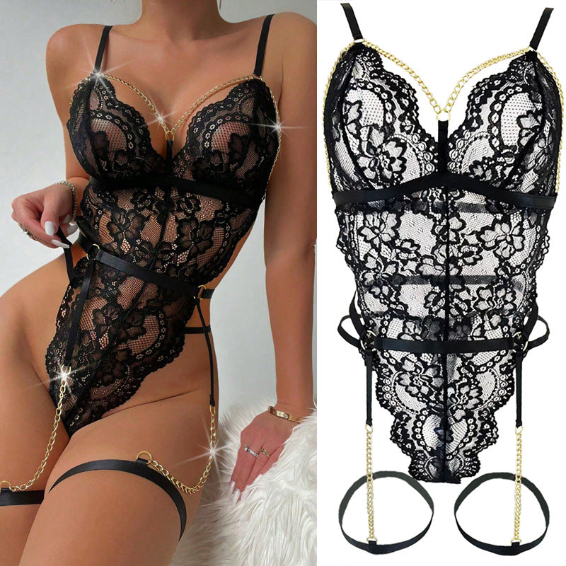 Body de encaje Bellamour Lux Passion Noire con liguero extraíble